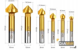 FREZY STOŻKOWE DO DREWNA 6 el. 6,3 - 20,5 mm ZESTAW profesjonalny
