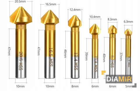 FREZY STOŻKOWE DO DREWNA 6 el. 6,3 - 20,5 mm ZESTAW profesjonalny