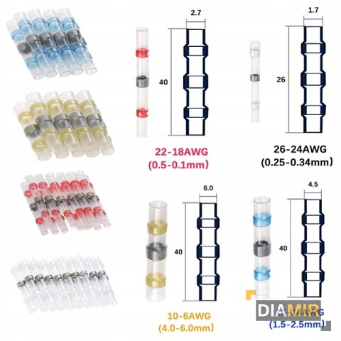 KOSZULKI rurki TERMOKURCZLIWE z cyną zestaw 50szt.