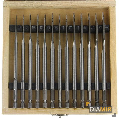 WIERTŁA ŁOPATKOWE DO DREWNA 13el. 6-25mm zestaw walizka