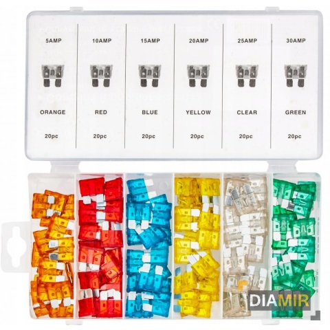 Zestaw 120szt. BEZPIECZNIKI SAMOCHODOWE 5 - 30A