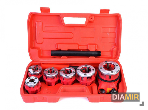 GWINTOWNICA ręczna 6x NARZYNKA 1/4" 3/8" 1/2" 3/4" 1" 1 1/4" przedłużka GRZECHOTKA + Walizka