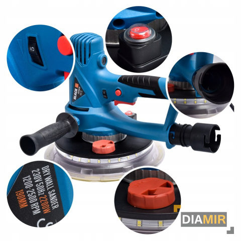 SZLIFIERKA czyszczarka DO GIPSU GŁADZI 2200W tynków LED+ 6x papier