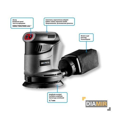 SZLIFIERKA czyszczarka MIMOŚRODOWA 125 mm akumulatorowa GRAPHITE AKU