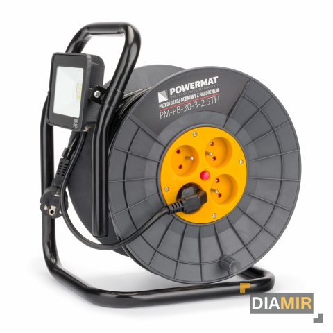 PRZEDŁUŻACZ BĘBNOWY 30m 3x2,5 NA BĘBNIE + HALOGEN