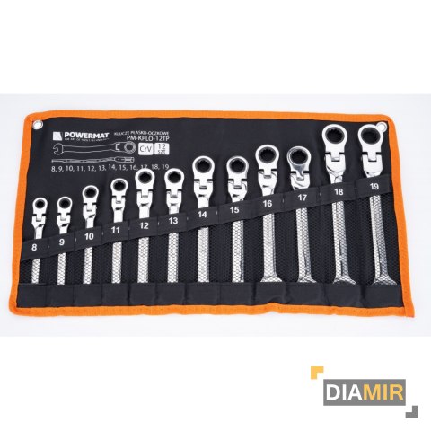 KLUCZE PŁASKO OCZKOWE z grzechotką ŁAMANE 8-19 12el.