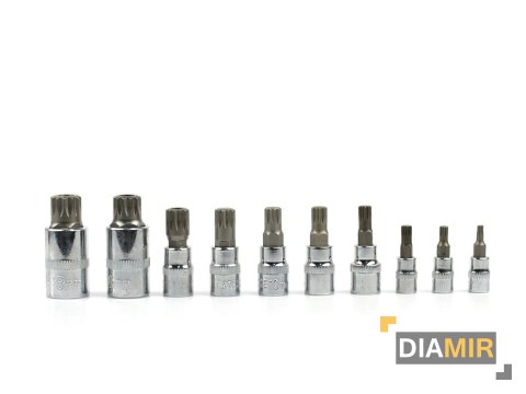 Zestaw 10el. NASADKI SPLINE 1/4" 3/8" 1/2" M4-M18