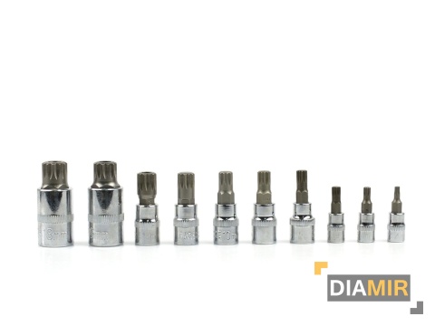 Zestaw 10el. NASADKI SPLINE 1/4" 3/8" 1/2" M4-M18