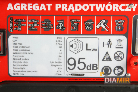 Agregat prądotwórczy przenośny 230 V 3000 W AVR MIEDZIANE uzwojenie benzyna