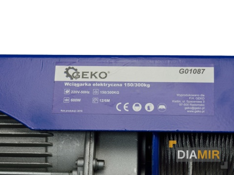 Wciągarka Wyciągarka elektryczna 600W 230V 150kg 300kg wysokość podnoszenia 12m