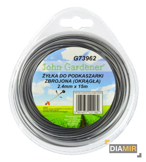 Żyłka tnąca zbrojona okrągła 2,4 mm x 15m do podkaszarki kosy