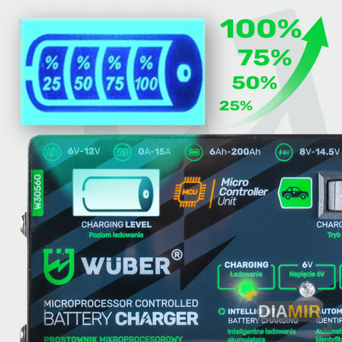 PROSTOWNIK 6V i 12V MIKROPROCESOROWY 15A automatyczny