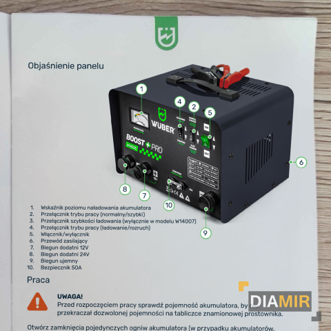 PROSTOWNIK AKUMULATOROWY 40A Z ROZRUCHEM 20-400AH SAMOCHODOWY 12V/24V WUBER