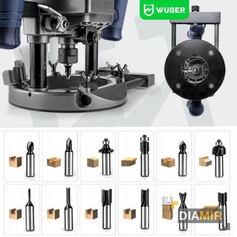 FREZARKA GÓRNOWRZECIONOWA ELEKTRYCZNA DO DREWNA ZESTAW + 12 FREZÓW WUBER