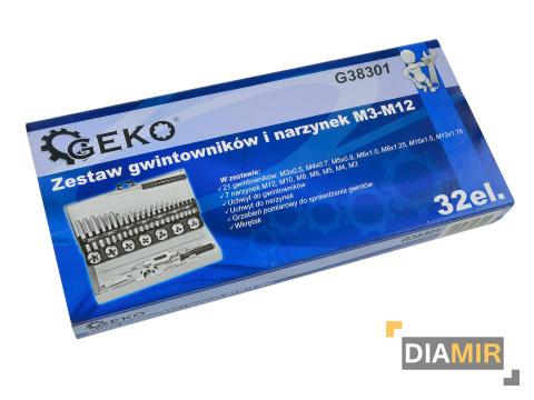 KOMPLET 32 szt. GWINTOWNIKI I NARZYNKI M3-M12 GEKO