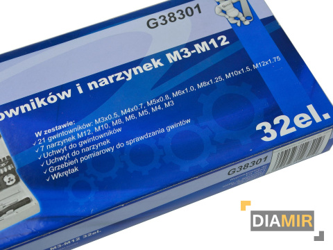 KOMPLET 32 szt. GWINTOWNIKI I NARZYNKI M3-M12 GEKO