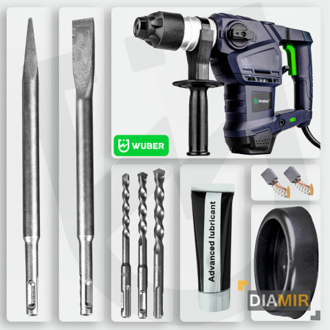 MŁOT UDAROWY MŁOTOWIERTARKA 3 TRYBY 230V 1500W WIERTARKA SDS+ WALIZKA WUBER