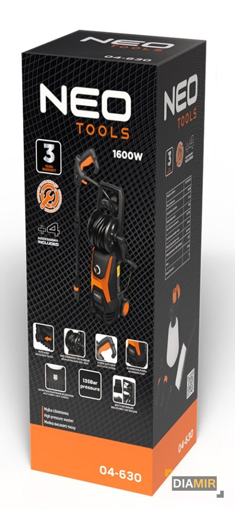 Myjka ciśnieniowa 1600W 135 bar + akcesoria NEO TOOLS 04-630