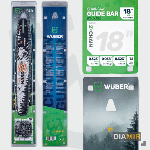 PROWADNICA DO PIŁY SPALINOWEJ PILARKI 18" 45CM + 2X ŁAŃCUCH 0.325" WUBER