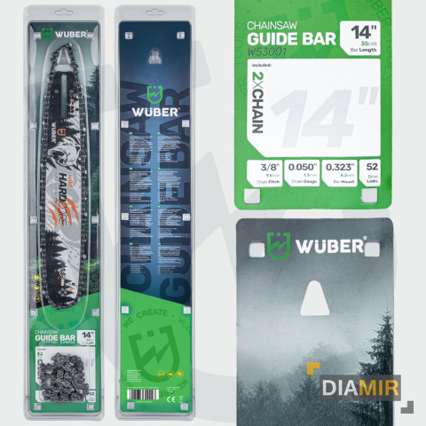 PROWADNICA DO PIŁY SPALINOWEJ PILARKI 14" 35CM + 2X ŁAŃCUCH 3/8" WUBER