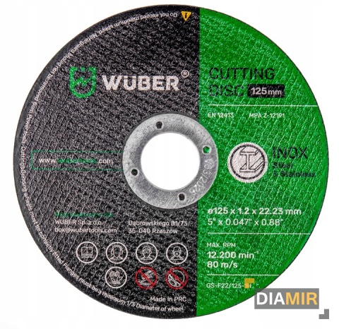 TARCZA DO CIĘCIA METALU 125x1,2 MM ZESTAW 10 SZTUK