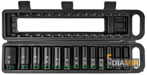 ZESTAW NASADEK UDAROWYCH 13 SZT. 1/2" 6-KĄTNE DŁUGIE NASADKI 10-32MM WUBER