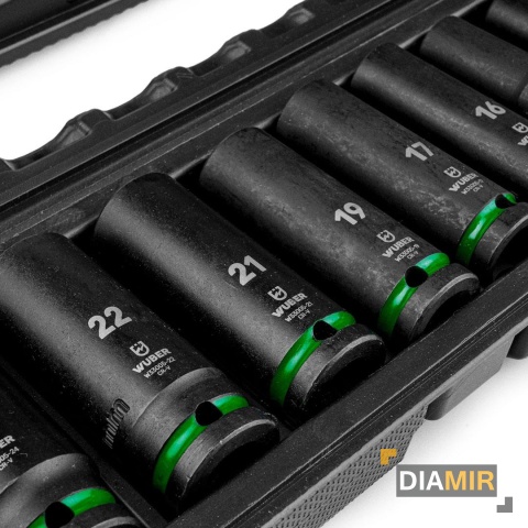 ZESTAW NASADEK UDAROWYCH 13 SZT. 1/2" 6-KĄTNE DŁUGIE NASADKI 10-32MM WUBER