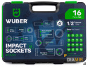 ZESTAW NASADEK UDAROWYCH 16 SZT. 1/2" 6-KĄTNE NASADKI DŁUGIE 8-32MM WUBER