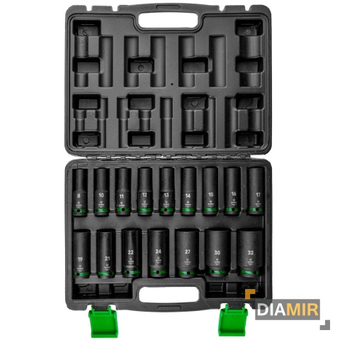 ZESTAW NASADEK UDAROWYCH 16 SZT. 1/2" 6-KĄTNE NASADKI DŁUGIE 8-32MM WUBER