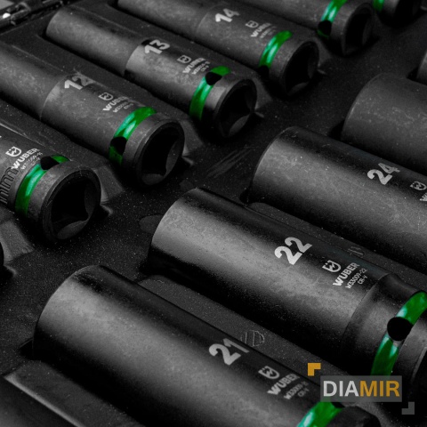 ZESTAW NASADEK UDAROWYCH 16 SZT. 1/2" 6-KĄTNE NASADKI DŁUGIE 8-32MM WUBER