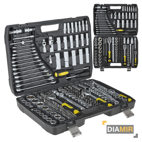 ZESTAW KLUCZY NASADOWYCH BITY NASADKI PŁASKIE 1/4 "3/8" 1/2" 216 el.