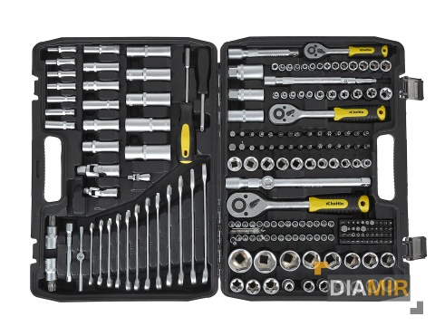 ZESTAW KLUCZY NASADOWYCH BITY NASADKI PŁASKIE 1/4 "3/8" 1/2" 216 el.