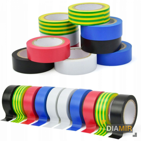 Zestaw 10szt. Taśma izolacyjna kolorowa z PCVPVC Geko 19 mm x 5 m