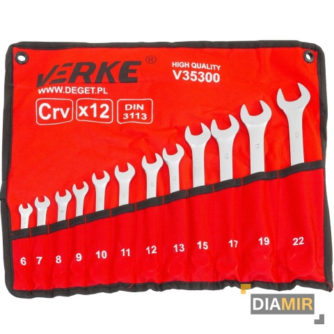 KLUCZE PŁASKIE PŁASKO OCZKOWE ZESTAW KLUCZY PŁASKICH 6-22mm DWUSTRONNE 12EL