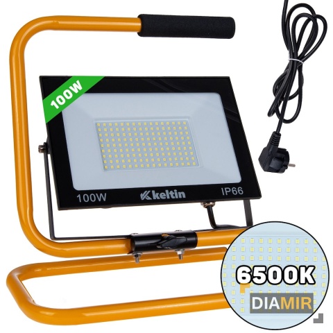 Naświetlacz HALOGEN LED 100W statyw budowlany PRZENOŚNY + PRZEWÓD biały zimny 6500K