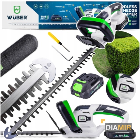 Nożyce elektryczne akumulatorowe Wuber 51 cm 20 V AKU 2,0 Ah do żywopłotu