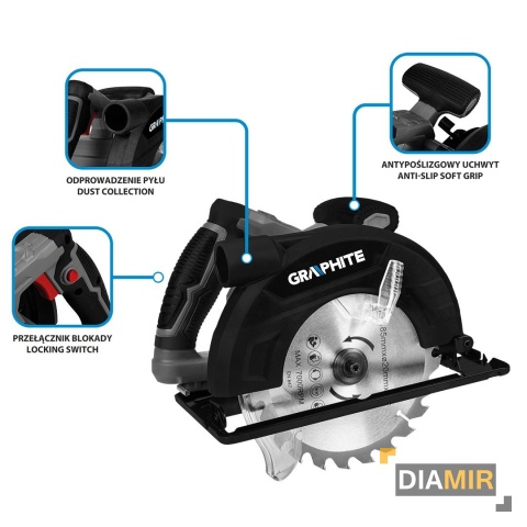PILARKA PIŁA TARCZOWA 1200W 185mm NAJAZDOWA RĘCZNA GRAPHITE