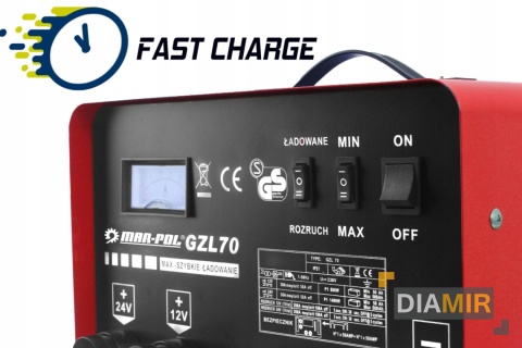 Prostownik samochodowy GZL-70 FAST CHARGE + ROZRUCH 200A 12V 24V