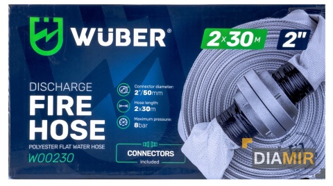 WĄŻ STRAŻACKI DO POMPY BIAŁY FAST-FIX MOCNY DŁUGI DO WODY SZAMBA 2" 30M