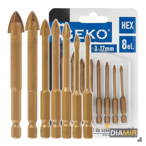 WIERTŁA ZESTAW WIERTEŁ HEX Z WĘGLIKA DO SZKŁA CERAMIKI PŁYTEK GLAZURY 3-12MM