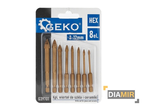 WIERTŁA ZESTAW WIERTEŁ HEX Z WĘGLIKA DO SZKŁA CERAMIKI PŁYTEK GLAZURY 3-12MM