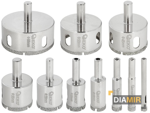 DIAMENTOWE WIERTŁO KORONOWE ZESTAW OTWORNIC DO PŁYTEK GRESU 6-68mm 10el.