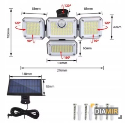 LAMPA SOLARNA Z CZUJNIKIEM RUCHU ZMIERZCHU 4 STRONY ZEWNĘTRZNA HALOGEN NA ŚCIANĘ LED