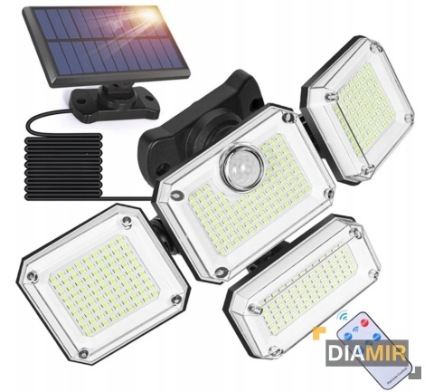 LAMPA SOLARNA Z CZUJNIKIEM RUCHU ZMIERZCHU 4 STRONY ZEWNĘTRZNA HALOGEN NA ŚCIANĘ LED