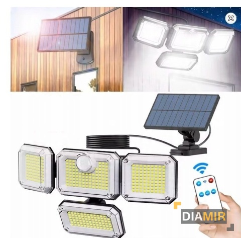 LAMPA SOLARNA Z CZUJNIKIEM RUCHU ZMIERZCHU 4 STRONY ZEWNĘTRZNA HALOGEN NA ŚCIANĘ LED