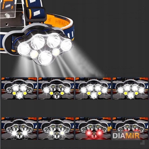 LATARKA CZOŁOWA NA GŁOWĘ CZOŁÓWKA 7 X LED CREE MOCNA REGULOWANA 8 TRYBÓW