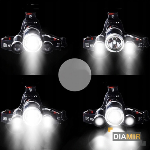 LATARKA CZOŁOWA CZOŁÓWKA NA GŁOWĘ 3LED T6 cree xm l MOCNA AKUMULATOROWA