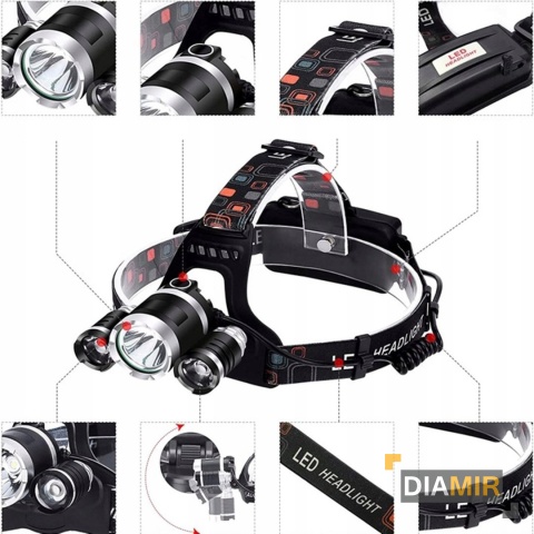 LATARKA CZOŁOWA CZOŁÓWKA NA GŁOWĘ 3LED T6 cree xm l MOCNA AKUMULATOROWA