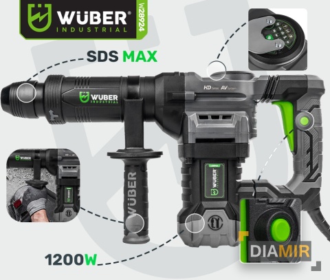 MŁOT WYBURZENIOWY UDAROWY SDS MAX WALIZKA 2 DŁUTA 1400W 20J DO BETONU WUBER