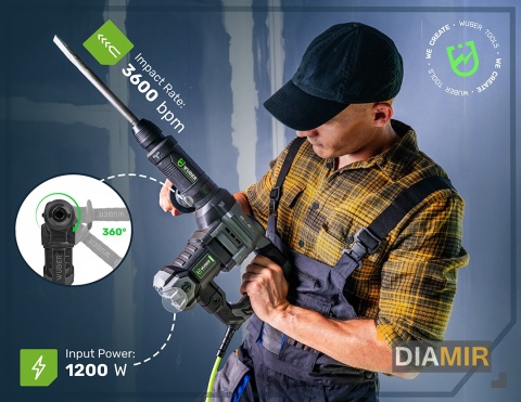 MŁOT WYBURZENIOWY UDAROWY SDS MAX WALIZKA 2 DŁUTA 1400W 20J DO BETONU WUBER